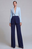 2 Piece Colour-Block Black Pink Peak Lapel Women Suits