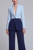 2 Piece Colour-Block Black Pink Peak Lapel Women Suits
