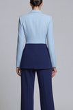 2 Piece Colour-Block Black Pink Peak Lapel Women Suits