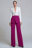 2 Piece Colour-Block Black Pink Peak Lapel Women Suits