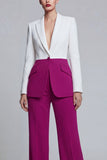 2 Piece Colour-Block Black Pink Peak Lapel Women Suits