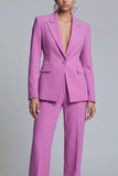 Purple Slim Fit Peak Lapel 2 Piece Women Suits
