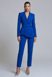 Royal Blue Slim Fit Peak Lapel 2 Piece Women Suits With Belt