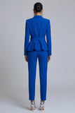 Royal Blue Slim Fit Peak Lapel 2 Piece Women Suits With Belt