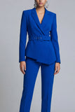Royal Blue Slim Fit Peak Lapel 2 Piece Women Suits With Belt