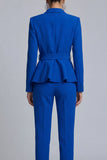 Royal Blue Slim Fit Peak Lapel 2 Piece Women Suits With Belt