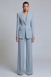 Grey Blue One Button Peak Lapel 2 Piece Work Suits