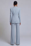 Grey Blue One Button Peak Lapel 2 Piece Work Suits