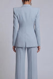 Grey Blue One Button Peak Lapel 2 Piece Work Suits