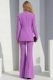 Purple Slim Fit Peak Lapel 2 Piece Women Suits