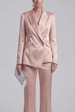 White Peaked Lapel 2 Piece Satin Women Suits