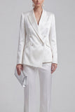 White Peaked Lapel 2 Piece Satin Women Suits