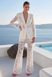 Peaked Lapel Burnout 2 Piece White Women Suits
