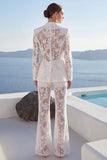 Peaked Lapel Burnout 2 Piece White Women Suits