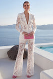 Peaked Lapel Burnout 2 Piece White Women Suits