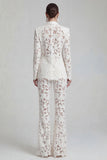 White Peaked Lapel Burnout 2 Piece Slim Fit Women Suits