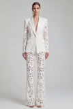 White Peaked Lapel Burnout 2 Piece Slim Fit Women Suits