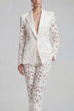 White Peaked Lapel Burnout 2 Piece Slim Fit Women Suits