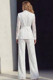Notched Lapel White Burnout Women Suits with Belt