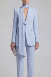 Shawl Lapel Blue 2 Piece Satin Single Buckle Women Suits