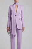 Shawl Lapel Blue 2 Piece Satin Single Buckle Women Suits