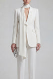 Shawl Lapel Blue 2 Piece Satin Single Buckle Women Suits