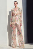 Sparkly Notched Lapel Floral 2 Piece Champagne Women Suit