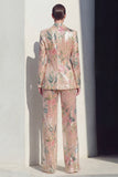 Sparkly Notched Lapel Floral 2 Piece Champagne Women Suit