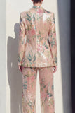 Sparkly Notched Lapel Floral 2 Piece Champagne Women Suit