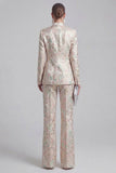 Grey Blue Peaked Lapel 2 Piece Brocade Women Suits