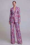 Dark Blue Floral Notched Lapel Burnout Women Suits