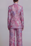 Dark Blue Floral Notched Lapel Burnout Women Suits