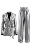 Metallic Shawl Lapel 2 Piece Grey Bowed Women Suits