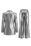 Metallic Shawl Lapel 2 Piece Grey Bowed Women Suits
