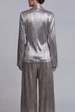Metallic Shawl Lapel 2 Piece Grey Bowed Women Suits