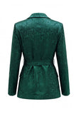 Jacquard Dark Green Notched Lapel 2 Piece Women Suits with Belt