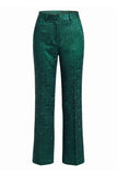 Jacquard Dark Green Notched Lapel 2 Piece Women Suits with Belt