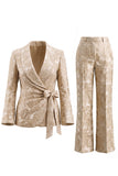 Jacquard Champagne Shawl Lapel 2 Piece Bowed Women Suits