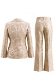 Jacquard Champagne Shawl Lapel 2 Piece Bowed Women Suits