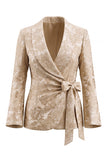 Jacquard Champagne Shawl Lapel 2 Piece Bowed Women Suits