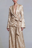 Jacquard Champagne Shawl Lapel 2 Piece Bowed Women Suits