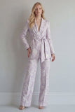 Jacquard Peaked Lapel 2 Piece Lilac Women Suits with Belt
