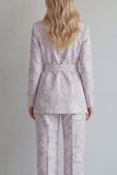 Jacquard Peaked Lapel 2 Piece Lilac Women Suits with Belt