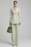 Green Peaked Lapel 2 Piece Double Breasted Women Suits