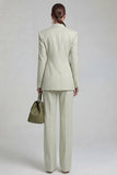 Green Peaked Lapel 2 Piece Double Breasted Women Suits