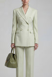 Green Peaked Lapel 2 Piece Double Breasted Women Suits