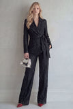 Red Notched Lapel 2 Piece Floral Women Suits with Belt