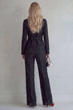 Red Notched Lapel 2 Piece Floral Women Suits with Belt