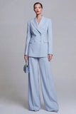 Blue 2 Piece Peaked Lapel Double Breasted Women Suits
