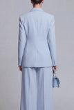 Blue 2 Piece Peaked Lapel Double Breasted Women Suits